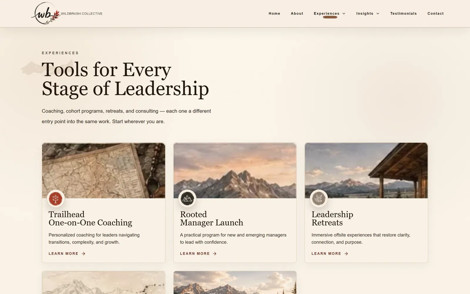 Wildbrush Collective experiences page