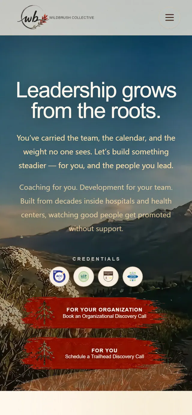 Wildbrush Collective homepage on a phone